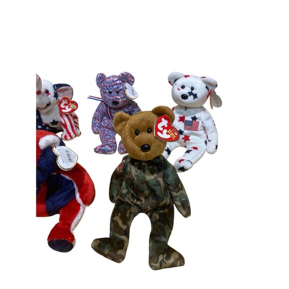 Beanie Babies America Themed Lot Of 7 USA Glory Hero Patriot Baldy Lefty Righty - Picture 3 of 8